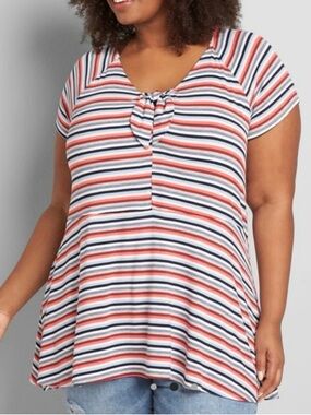 Lane Bryant Striped Tie-Front Tunic in Red, Navy & White